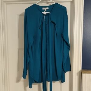 Atlein Collective Teal Long Sleeve Button-Up Blouse Sz 14